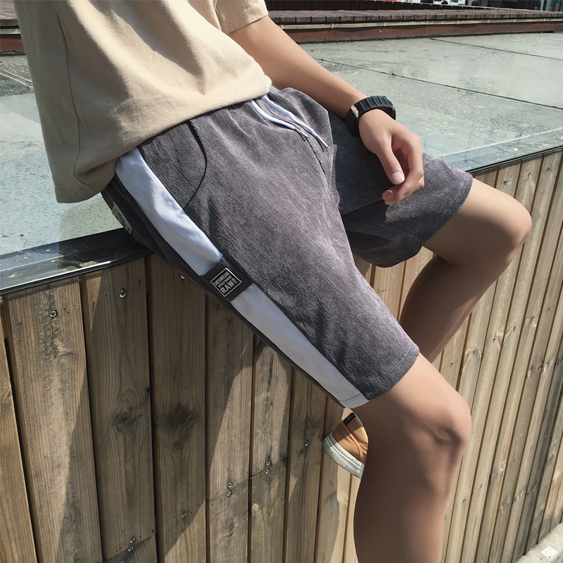 夏款灯芯绒短裤中袖裤男士裤子潮港风休闲裤夏天沙滩裤七分大裤衩