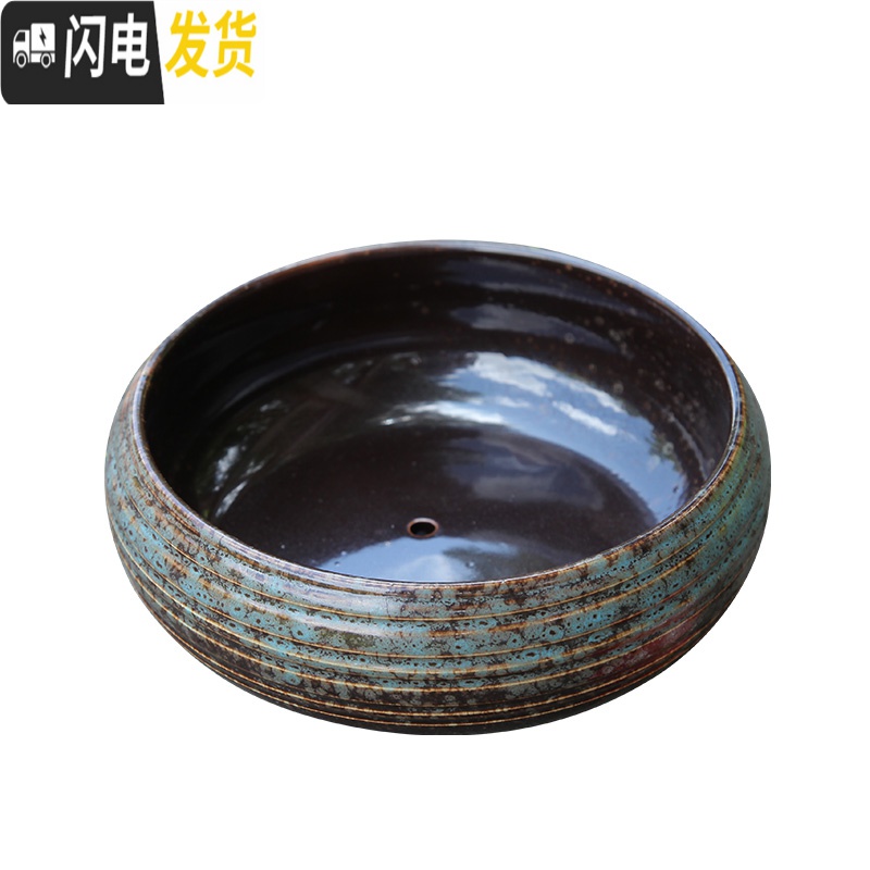三维工匠多肉植物花盆大口径拼盘花盆个性创意陶瓷多肉组合花盆大号花盆 流釉双耳缺口 大花盆容器高清大图