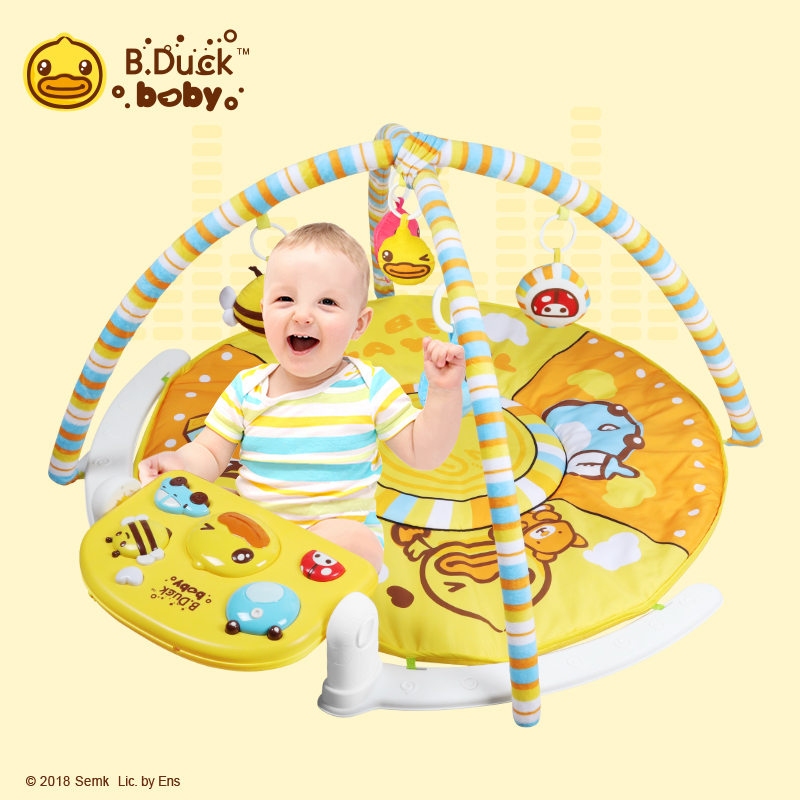 B.Duck小黄鸭脚踏钢琴健身架婴儿益智启蒙玩具0-1岁宝宝音乐毯
