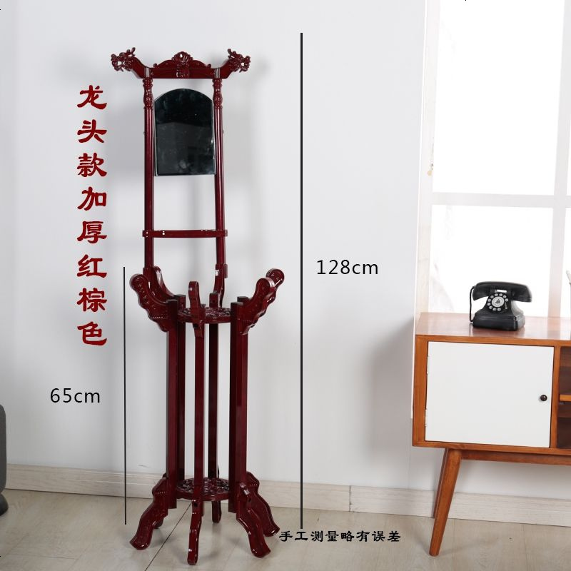 仿古脸盆架落地卫生间置物面盆架铁艺浴室卫生间铁艺洗脸盆架子 龙头款加厚红棕色(无框镜)