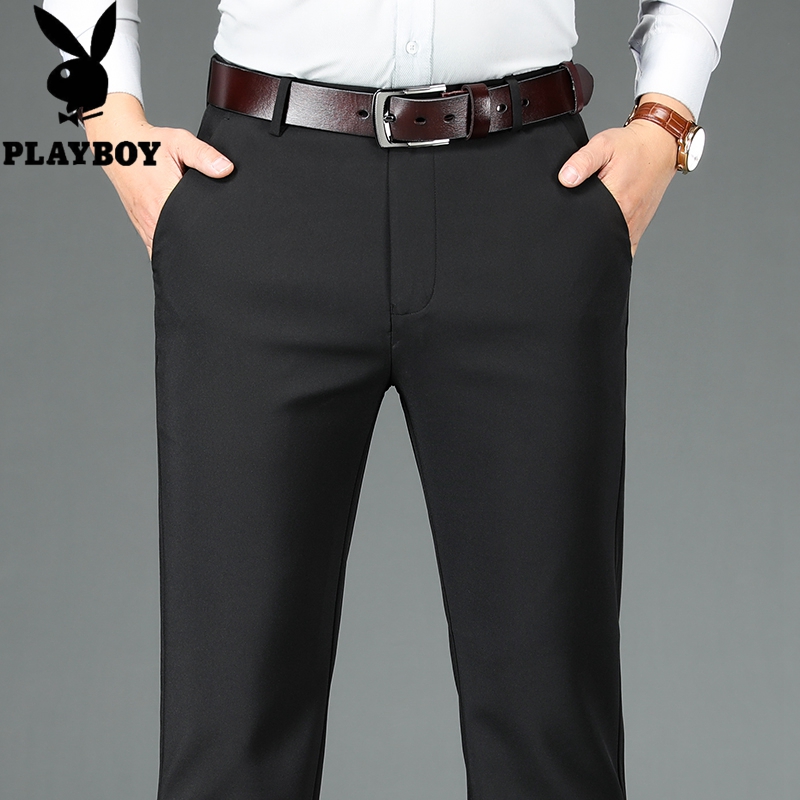 花花公子品牌春夏男士休闲裤正装西裤长裤子免烫宽松大码胖子商务休闲经典新款 黑色 34