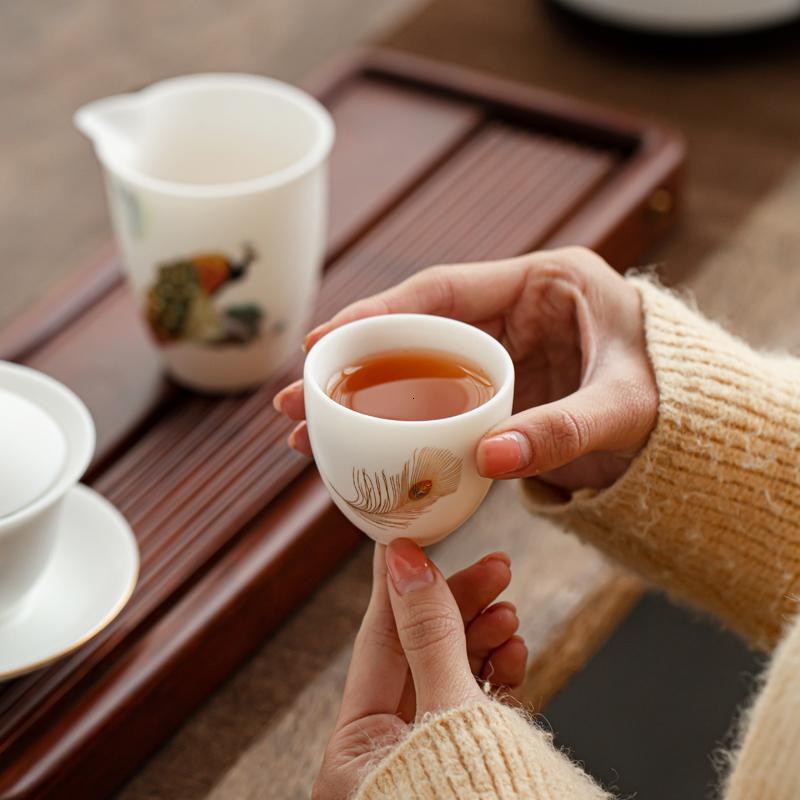 家柏饰(CORATED)羊脂玉茶具套装描金泡茶器家用客厅茶壶盖碗品茗杯礼盒装