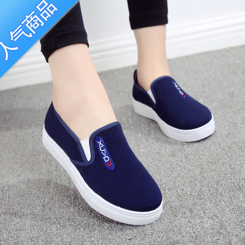 SUNTEK懒人鞋女帆布鞋一脚蹬2023老北京新款平底黑色休闲学生单鞋女布鞋高清大图