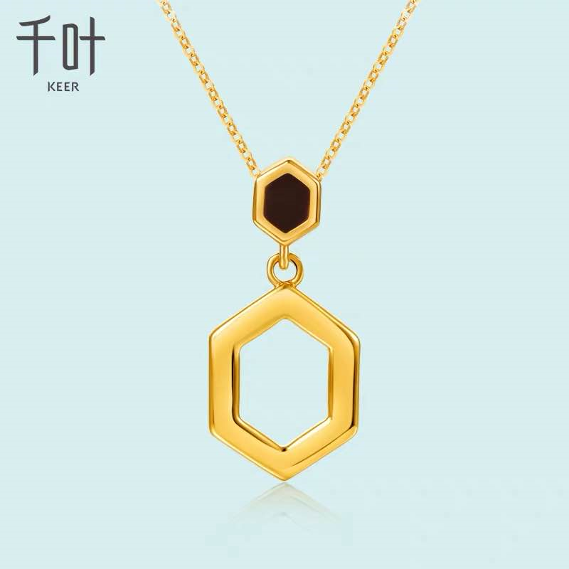 千叶珠宝首饰黄金吊坠足金纯金浓情b礼物18k针球链足金吊坠视频