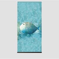 挂屏软帘软隔断软挂帘半透明屏风半透明挂帘卷帘大鱼小房子_2_648 120X240木质黑色垂杆