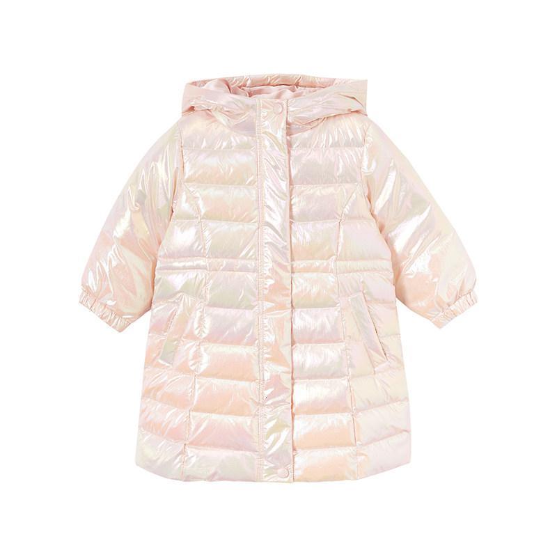 【2件2折价:129】米喜迪mecity童装冬新款女童炫彩连帽中长款加厚保暖羽绒服 粉色 110/52