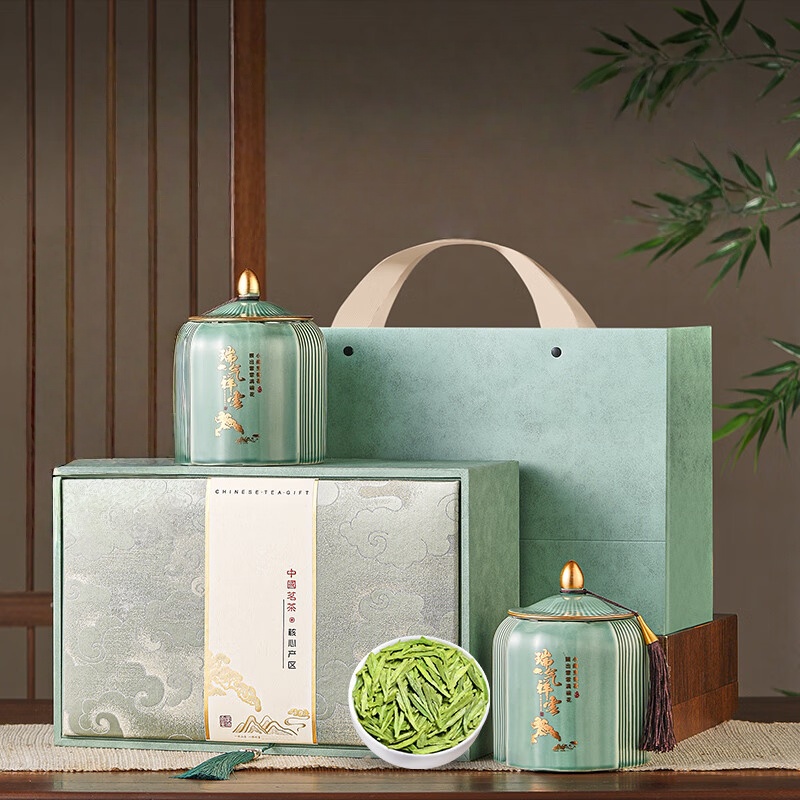 五叶泉瑞气祥云双瓷龙井1盒共250g五叶泉茶叶 特级龙井绿茶250g 明前嫩芽豆香2025新茶茶叶礼盒新老包装 随机发货