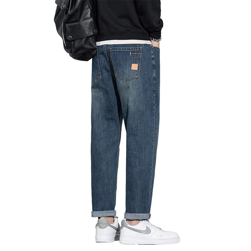 简约设计休闲直筒牛仔裤男秋冬季经典复古风百搭宽松弹力牛仔高清大图