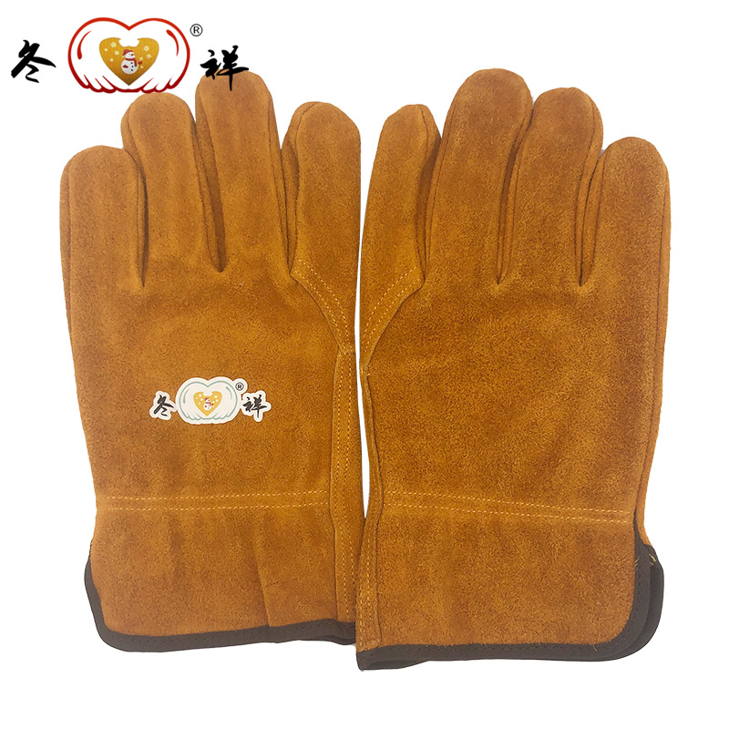 冬祥防护牛二层短款焊工五指手套一副高清大图