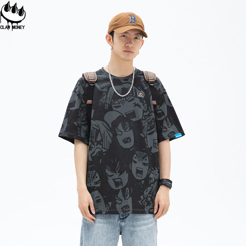 clawmoney短袖t恤男衣服潮流学生动漫ins潮纯棉宽松夏季半袖体恤