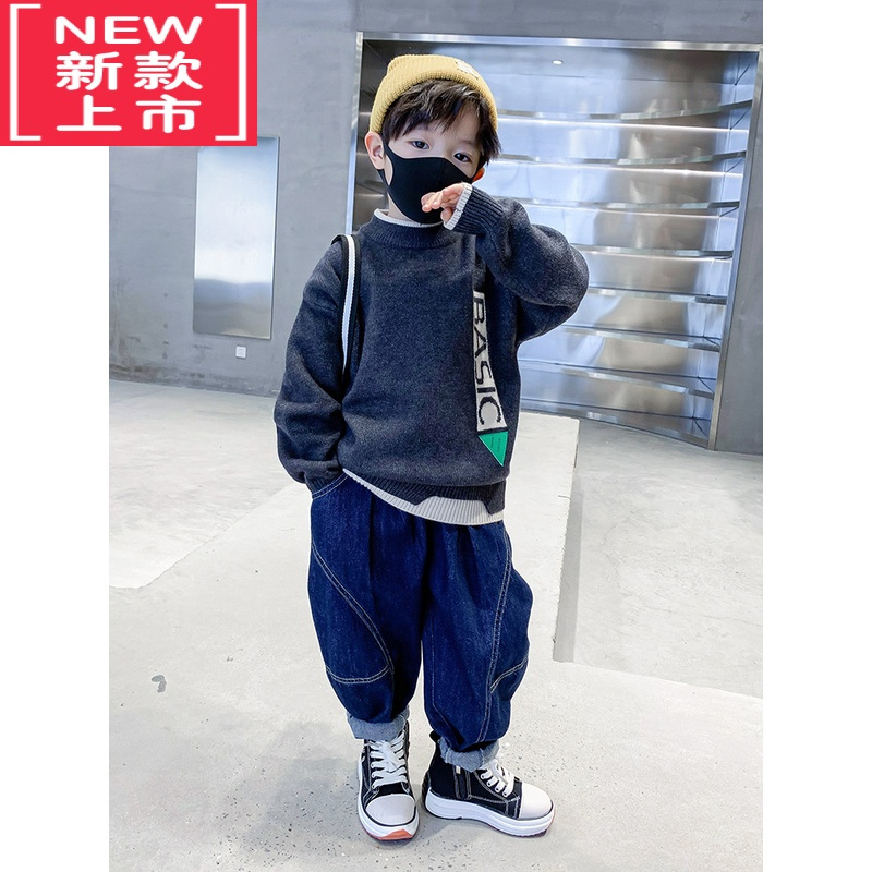 可莉允男童冬款加厚韩范毛衣男孩2022新款儿童中大童洋气半高领保暖打底