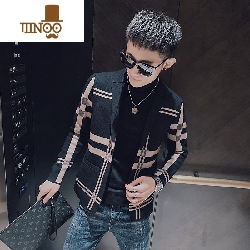 YANXU毛衣开衫男装外穿修身韩版2023新款精小伙痞帅潮牌ins针织外套图片