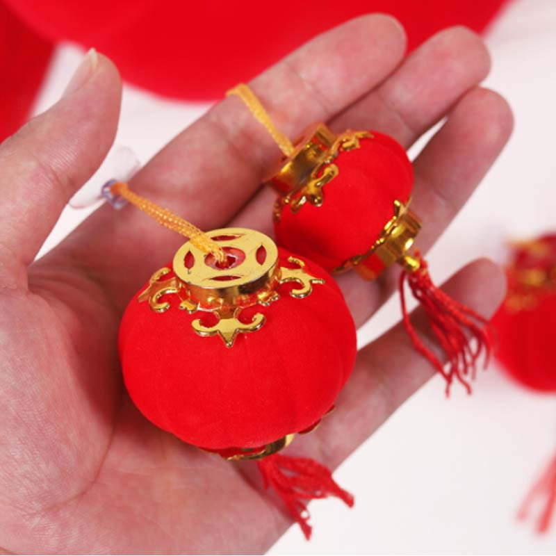 灯笼植绒小红灯笼串挂饰新年盆景装饰品树上小灯笼年货灯笼植20#直径16CM高度1CM 2只装