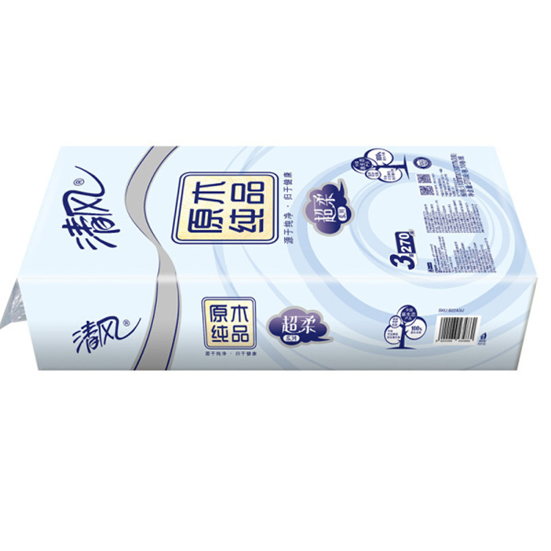 清风卷纸 3层270段 新韧纯品1提10卷 卷筒卫生纸巾 金红叶 B22A3U
