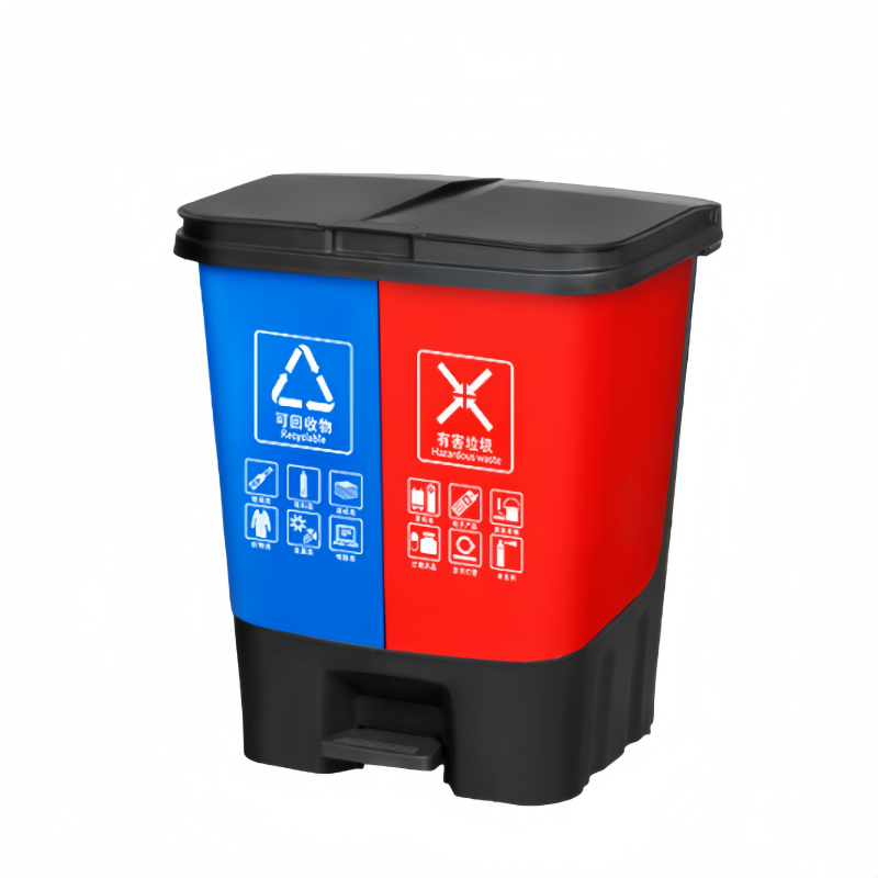 塑料脚踏分类垃圾桶高清大图