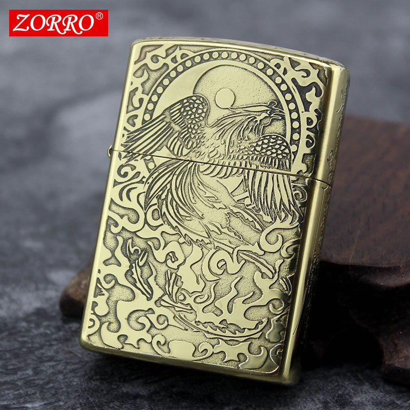 zorro佐罗煤油打火机 纯铜煤油 栩栩如生 个性创意防风火机送礼男 古龙战神 青古凤舞护身