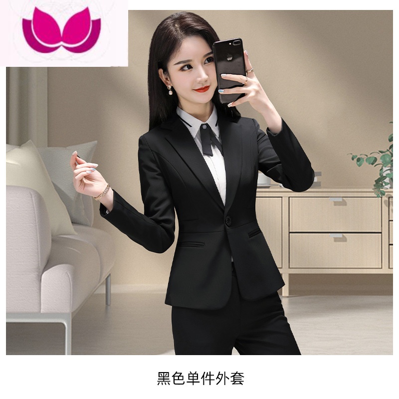 七斓黑色西装套装女气质职业装小个子面试正装酒店西服外套工作服 3XL 黑色单件外套