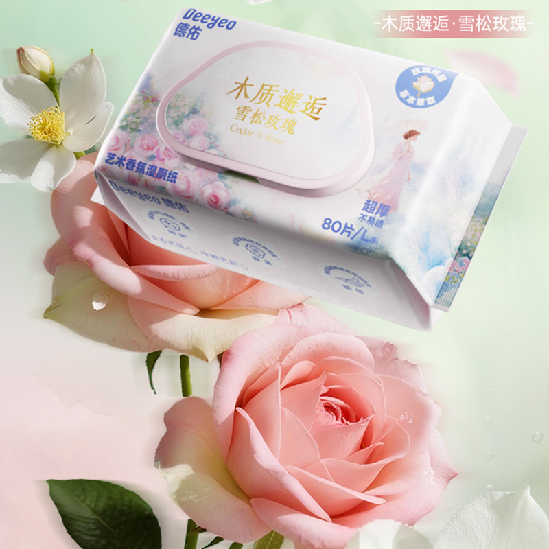 德佑湿厕纸纸张厚实玫瑰香氛80片*3包10011083(4件起订)高清大图