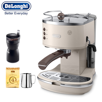 德龙(DeLonghi)泵压式咖啡机ECO310.VBG奶油白 不锈钢锅炉蒸汽奶泡系统 家用意式半自动咖啡机