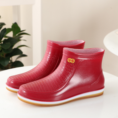 红色女款单鞋单鞋拍大一码40潮流短筒雨鞋女厚底胶鞋牛筋水鞋时尚雨靴