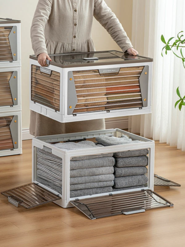 丽佳邦收纳箱五开门家用衣服整理箱大号宿舍杂物收纳盒透明书本储物箱柠檬黄(加大)两层高清大图