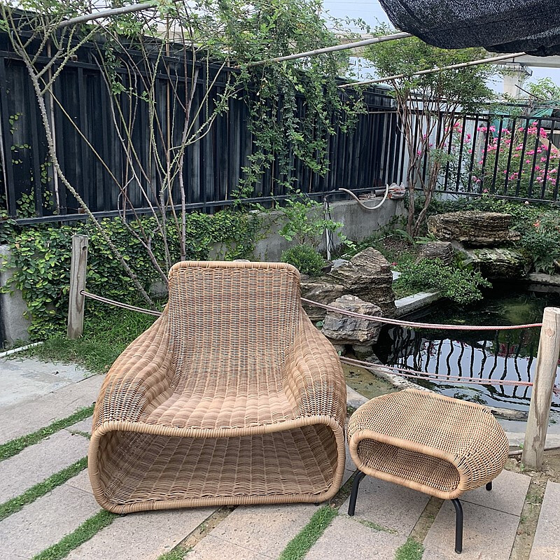 质凡 民宿创意设计师户外室内藤椅家具北欧简约东南亚藤沙发酒店样板房休闲椅 藤茶几[卡其色]高清大图
