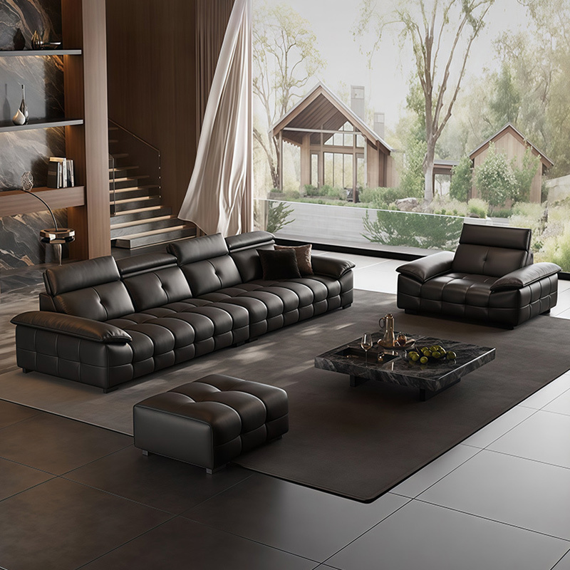 意式轻奢高靠劳伦斯真皮沙发头层牛皮沙发简约极简沙发现代直排高清大图