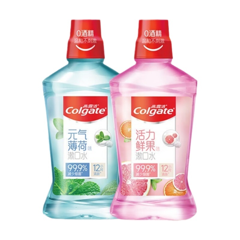 高露洁(Colgate)鲜果漱口水500ml+冰爽漱口水500ml无酒精