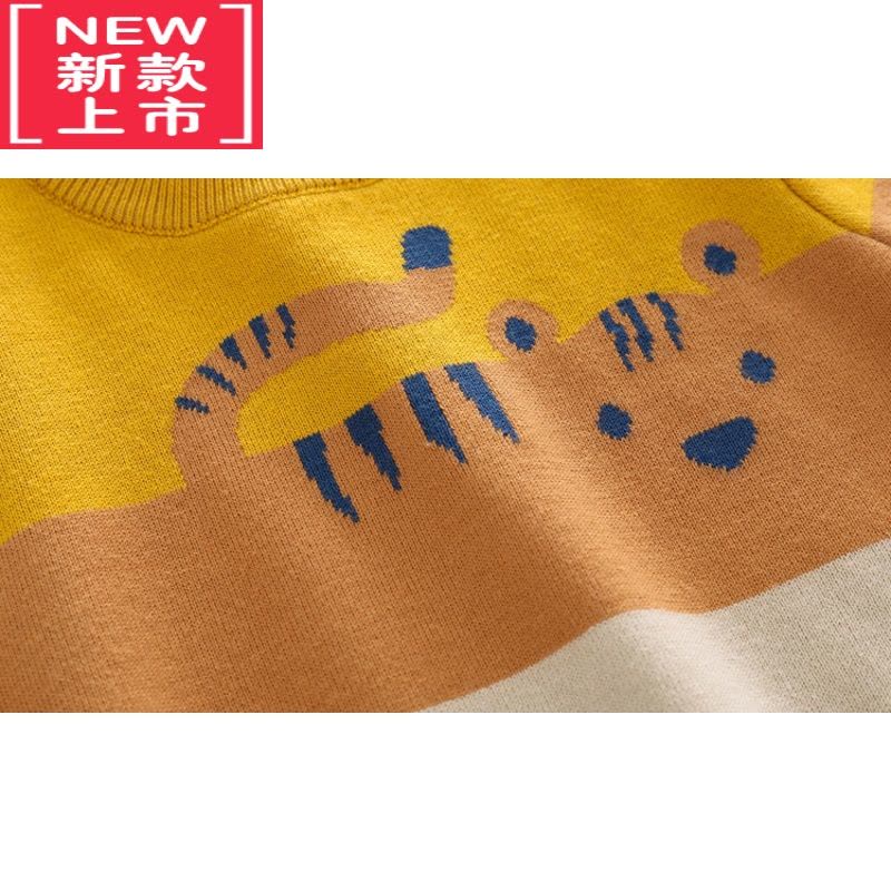 可莉允2022秋冬儿童双层棉线针织毛衣男童圆领套头毛衫男宝卡通恐龙上衣图片