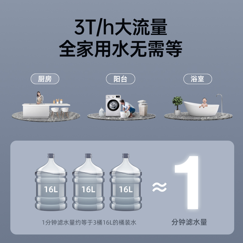 TCL自来水前置过滤器反冲洗3T大流量家用净水器全屋中央净水机TQ210