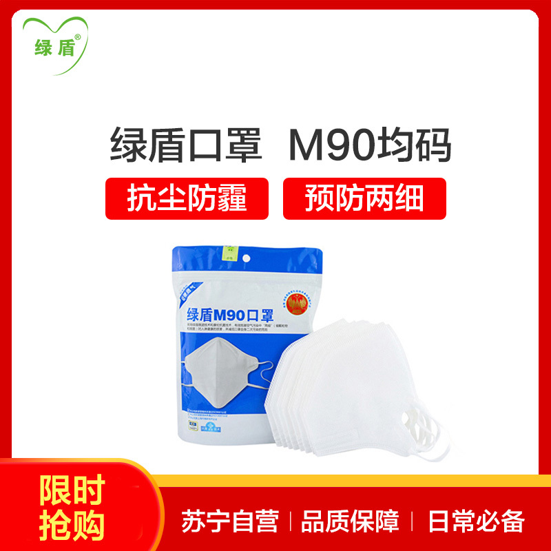 绿盾 M90(10只装)抗菌防颗粒物3D无纺口罩 均码
