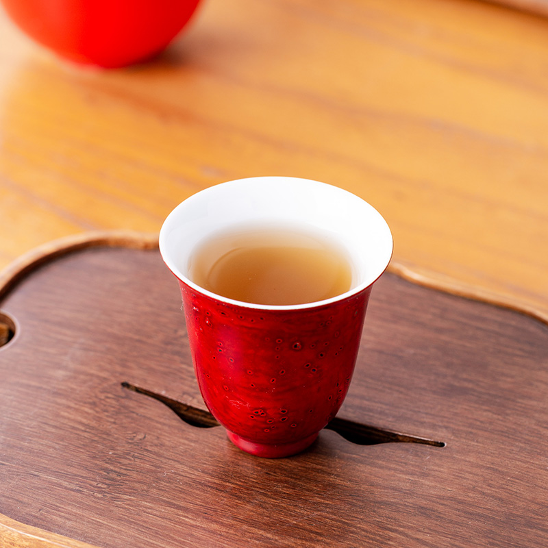 三德元 大漆红色螺钿铃铛杯高清大图