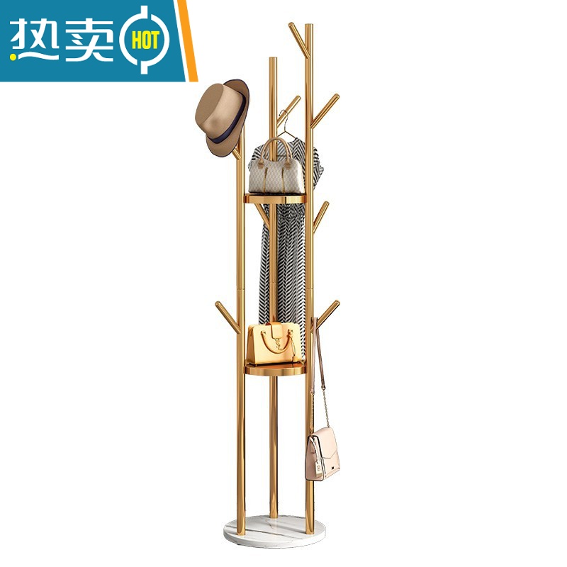 敬平轻奢衣帽架落地卧室家用衣架置物架客厅简约现代晾挂衣架简易衣架 树杈款-金色支架 [黑色底座]晾晒架高清大图
