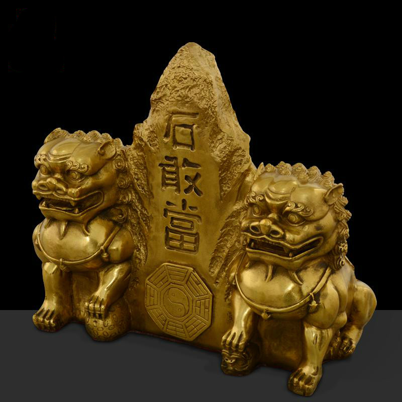 家柏饰(CORATED)铜泰山石敢当铜狮子石敢当摆件室内补缺角大号 3号铜双狮石敢当高清大图
