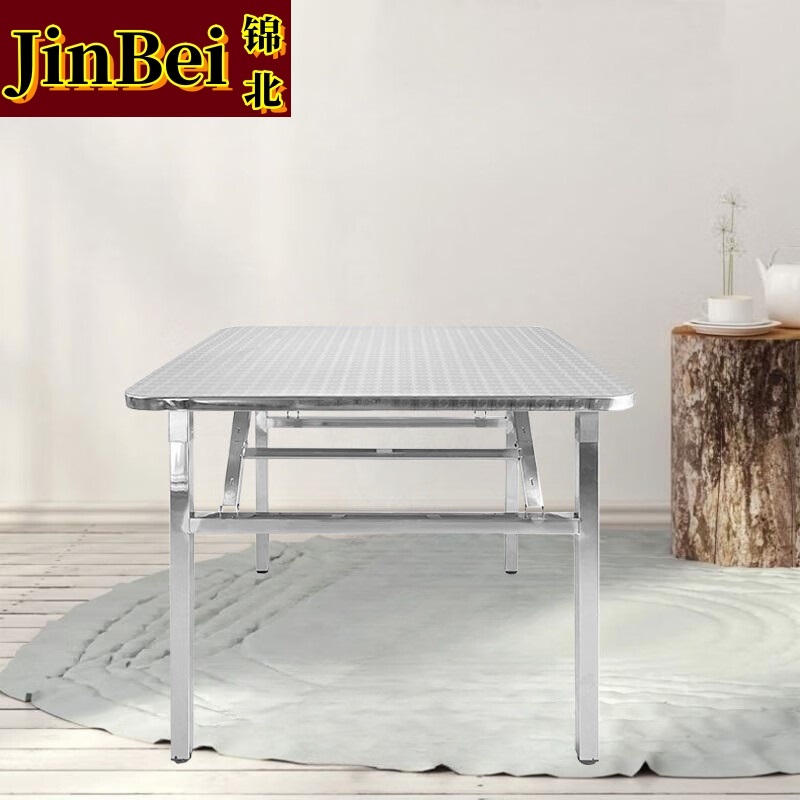 锦北不锈钢餐桌圆台烧烤夜宵大排档餐桌农村摆地摊圆形桌0.9米方桌高清大图