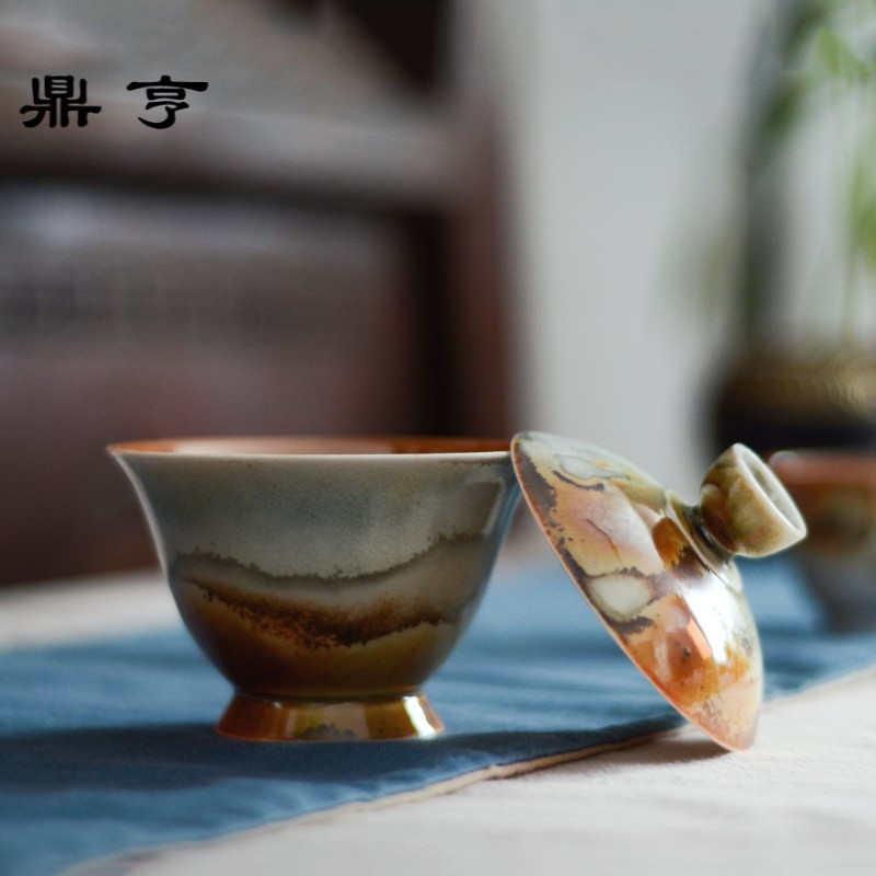 鼎亨高品质纯手工盖碗茶杯景德镇白瓷柴烧色功夫茶具茶碗薄胎三才