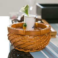 趣涉家居 水果筐家用编织藤编篮子厨房桌面藤篮收纳筐零食杂物筐圆形馒头筐创意简约家居家用收纳用品简约创意日用品