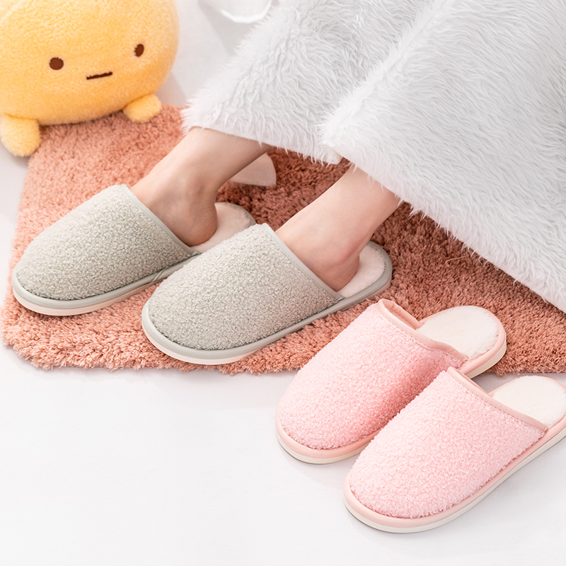 名创优品(miniso) 简约系列毛绒女士棉擦地拖鞋(粉色,39-40码)高清大图