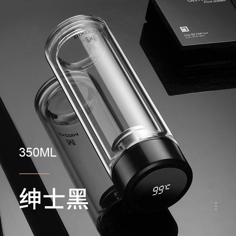 家柏饰(CORATED)智能玻璃杯男家用便携水杯创意车载茶水分离泡茶杯子女士个性潮流 [智能温显杯盖]粉色350ml高清大图