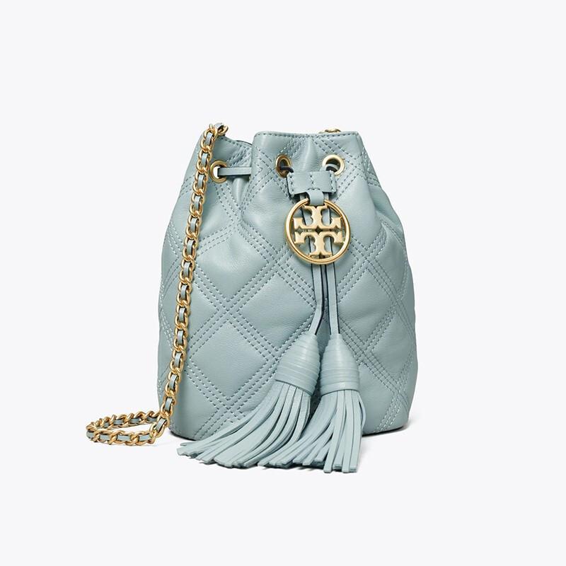 toryburch汤丽柏琦女包fleming迷你羊皮水桶包女士菱格链条流苏斜挎包