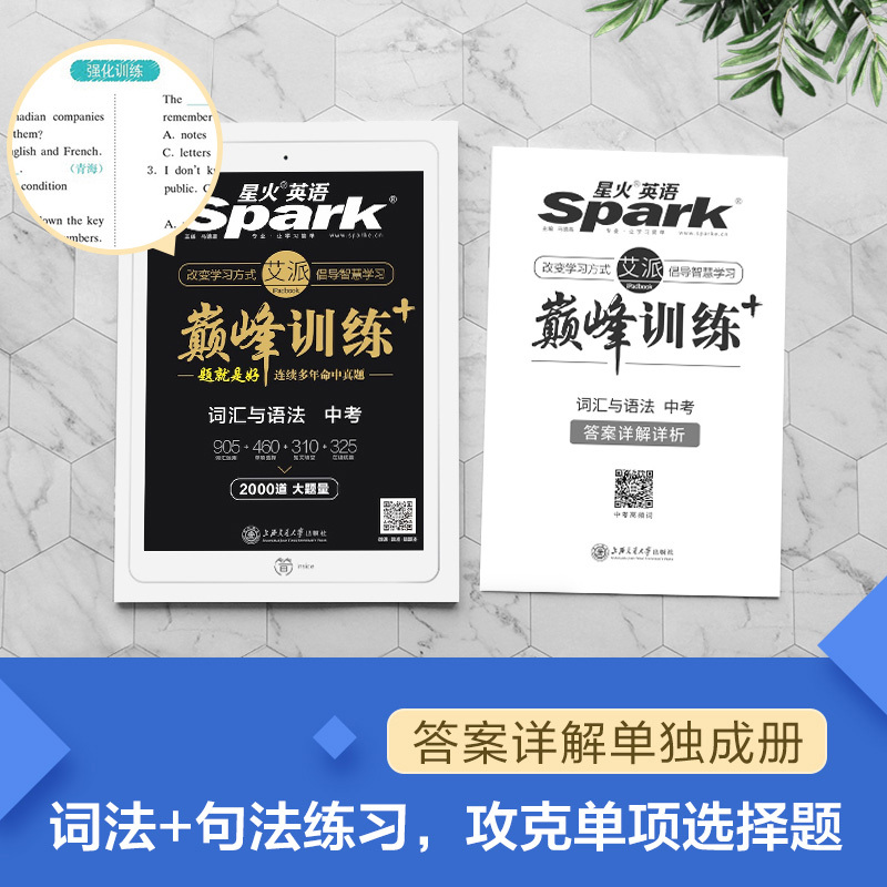 2022星火英语巅峰训练 中考词汇与语法2000道 中考初中英语初三九年级中考专项训练大题量词汇与语法中学英语词汇语法大
