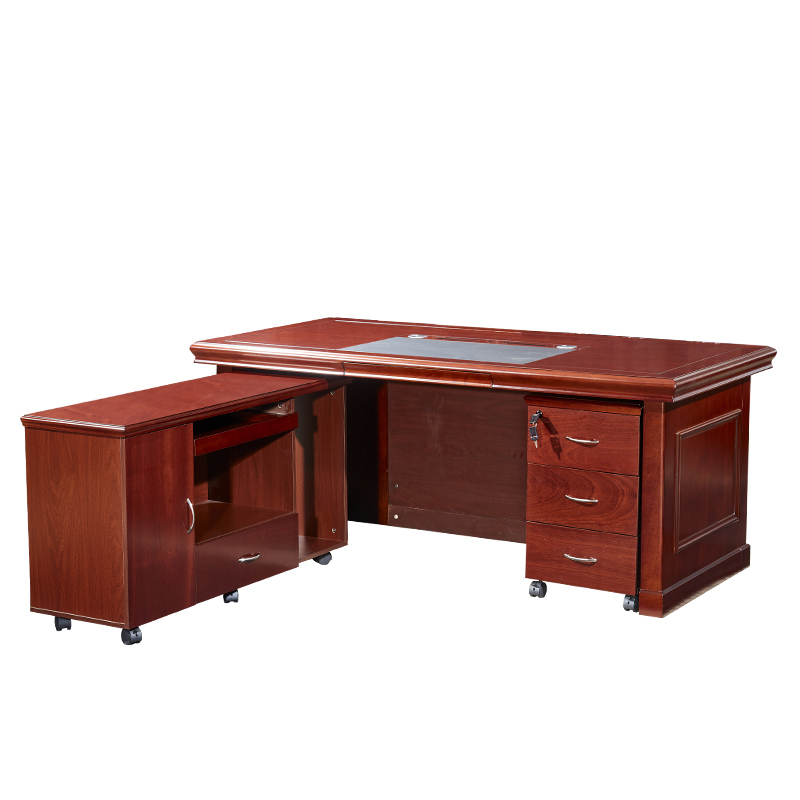 广亿隆中式老板桌油漆班台主管电脑桌带副柜+移动柜班桌高清大图
