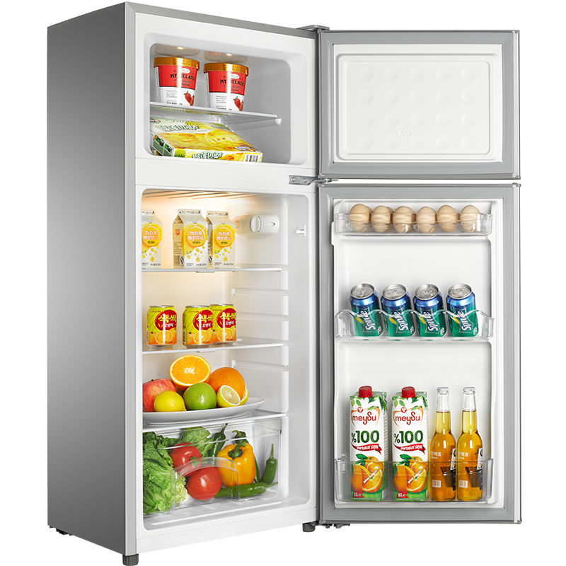 奥马homa118升双门小冰箱小型冰箱家用宿舍冰箱冷藏冷冻节能银色bcd