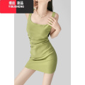 YIBUSHENG肯豆裙2024季辣妹裙无袖背心吊带短裙女高腰褶皱修身包袖带4皱 M100-110斤 牛油果绿