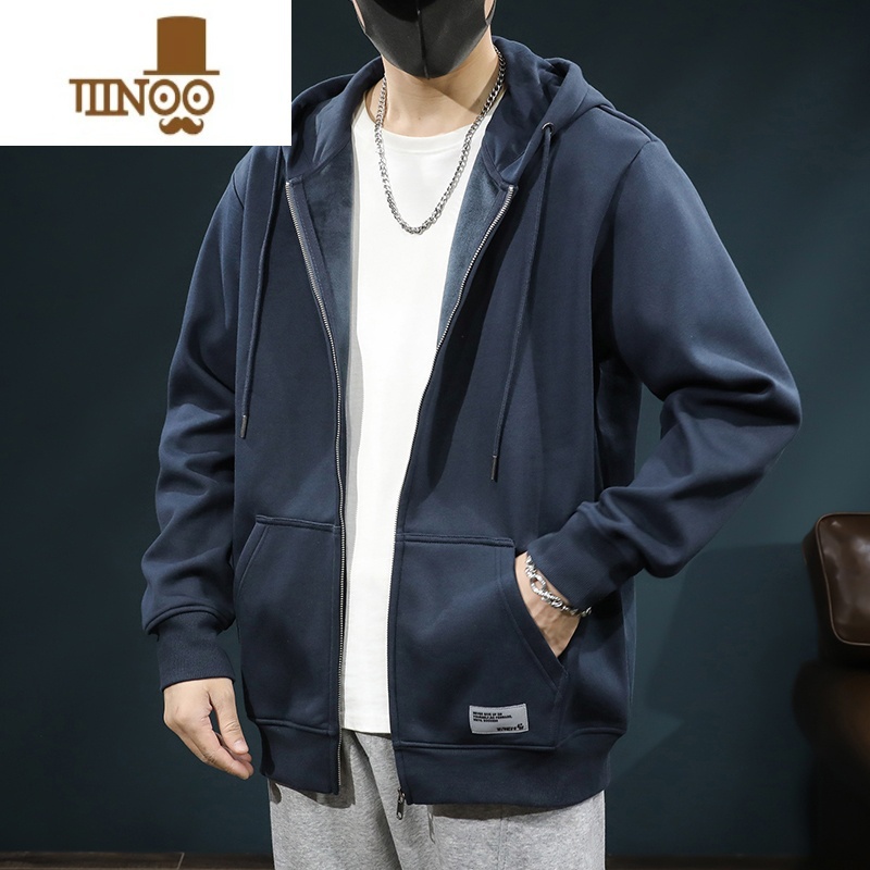 YANXU2023年新款款拉链连帽卫衣男士运动外套加绒大码开衫上动高清大图