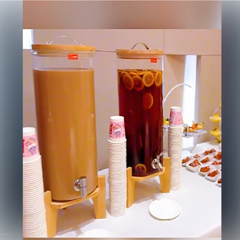 玻璃饮水机7.5升竹盖款+不锈钢龙头+底座+竹杯架+雪花杯4只高清大图
