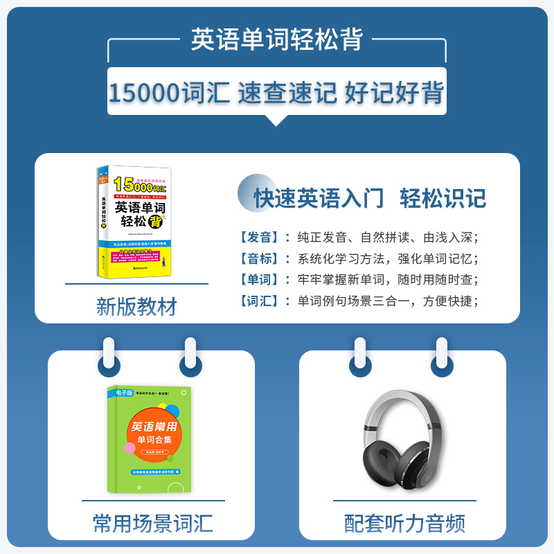 [醉染正版]含听力音频英语单词书15000词汇大全口袋书速记手册小本初中高中记忆本思维导图记背神器3500随身便携乱序版高清大图