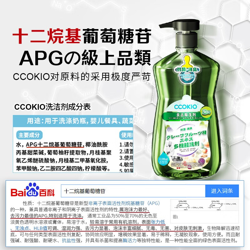 CCOKIO日本APG进口孕妇婴儿餐具果蔬食品级洗洁剂洗洁精洗碗液洗涤家用 果香型 1100ml 1瓶 日本高端APG洗高清大图