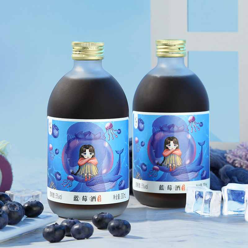 通明山 低度微醺网红高颜值水果酒 女士甜酒 蓝莓味果酒 5度 330ml*1瓶装