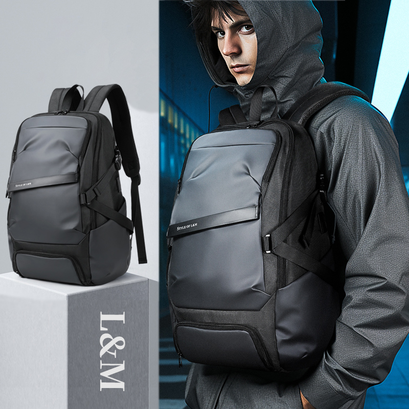 L&M 双肩包男士商务背包15.6英寸大容量实用休闲旅游旅行包电脑包女韩版中学生书包初中生高中生大学生时尚大气 太空灰（少量现货）